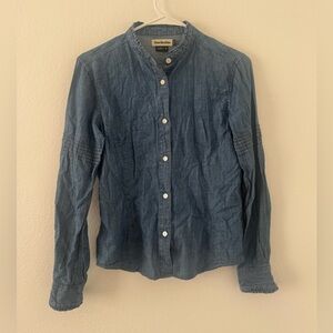 Tom Beckbe Cotton Denim Button Up Shirt Ruffle Pintuck Detail Size Small